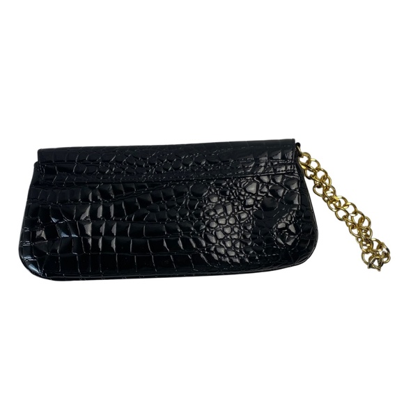 PATRICIA FIELD Barbie Luxe Black Gold Clutch Faux Crocodile - Picture 2 of 7